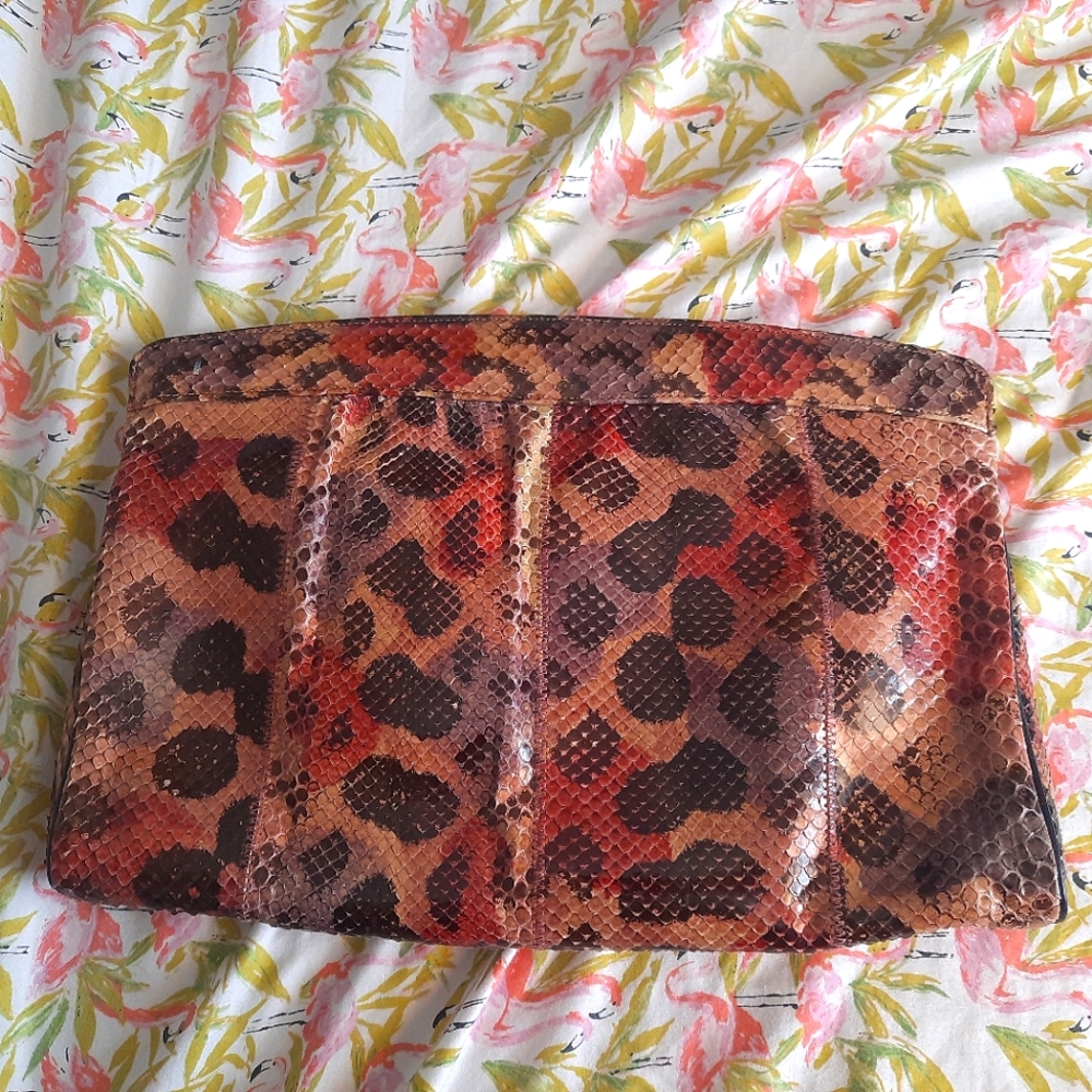 1980s Bags By Varon Vintage Multicolored Snakeskin Cocktail Clutch Handb… - Picture 7 of 10